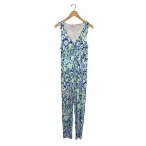 Lilly Pulitzer Paulina Jumpsuit Women’s Size S Indigo Sunset Swim Floral Preppy